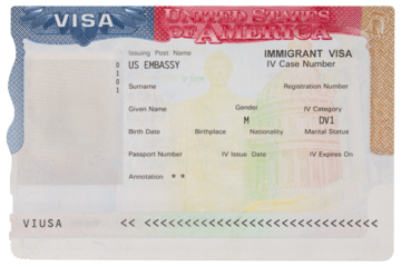 USA VISA. United States of America. Immigration visa. Immigrant documents. Work and Travel VISA. Immigration to the USA. Embassy US or U.S.A. Vacation in the USA. Visa in passport. Isolated background