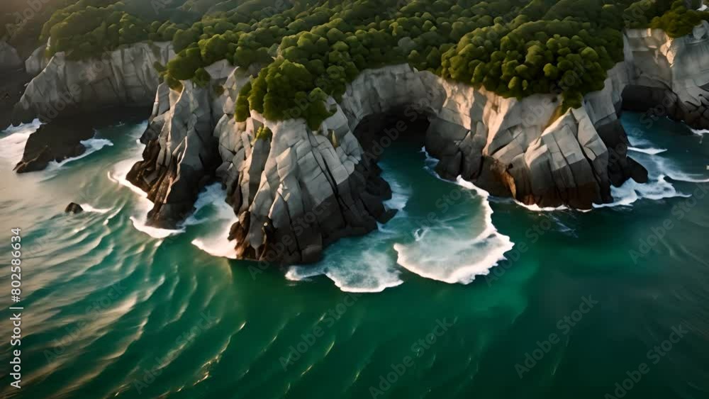 Poster aerial view of ocean and cliffs generative ai