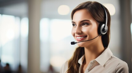 Smiling customer service representative with headset