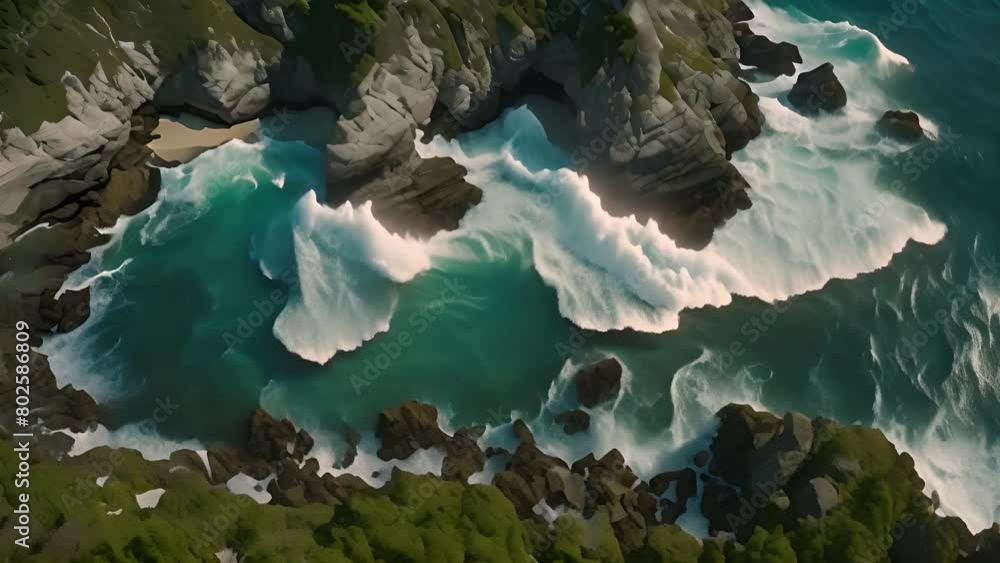 Poster aerial view of ocean and cliffs generative ai