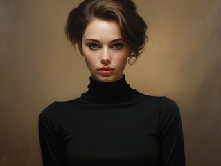 Elegant woman with dark hair and makeup