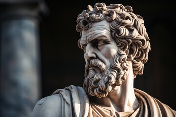 Detailed sculpture of a thoughtful ancient philosopher