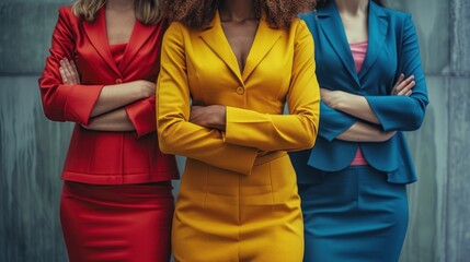 Sharp lines and bold colors emphasize the professionalism of business women. - obrazy, fototapety, plakaty