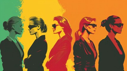 Sharp lines and bold colors emphasize the professionalism of business women. - obrazy, fototapety, plakaty