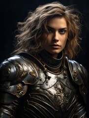 Fierce female warrior in ornate armor