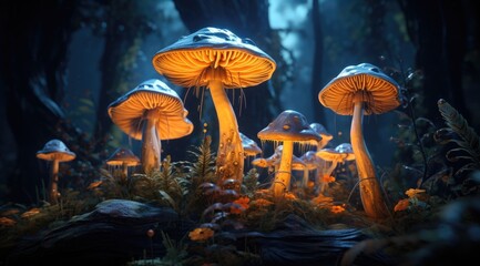 Fototapeta premium Glowing Mushrooms in Enchanted Forest