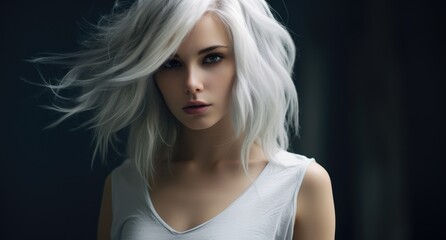 Fototapeta premium Dramatic portrait of a woman with flowing white hair