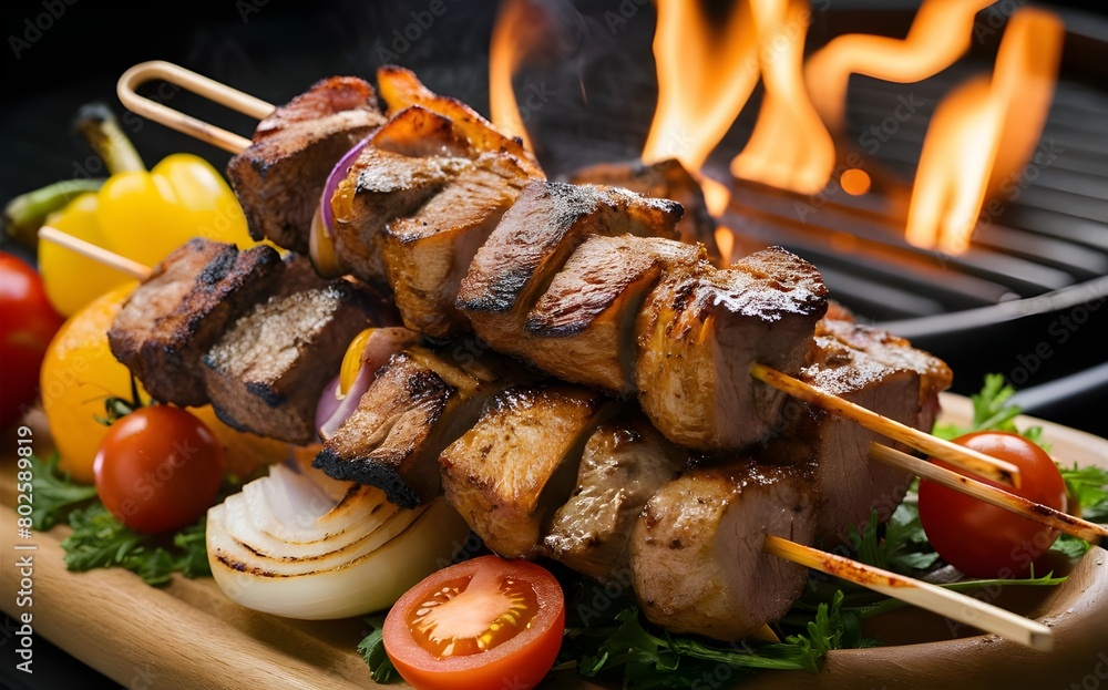 Wall mural delicious skewers with meat