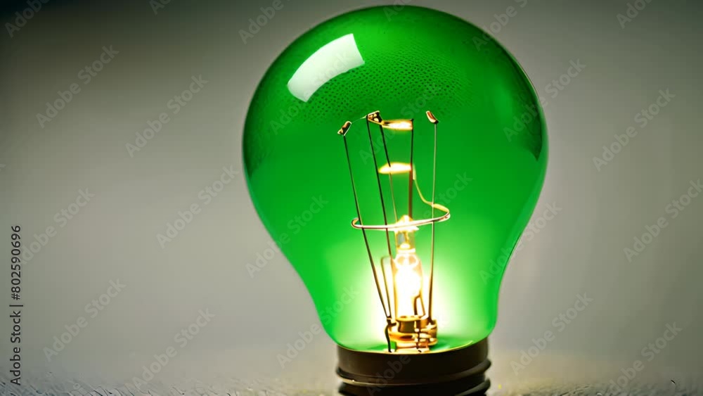 Poster green light bulb on table generative ai