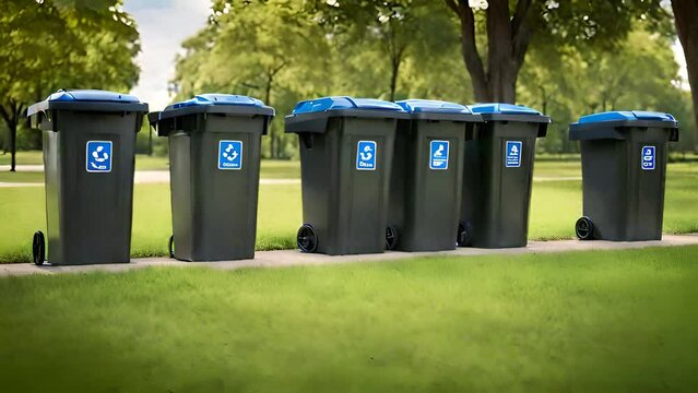 Row of Recycle Trash Cans Alongside Road Generative AI