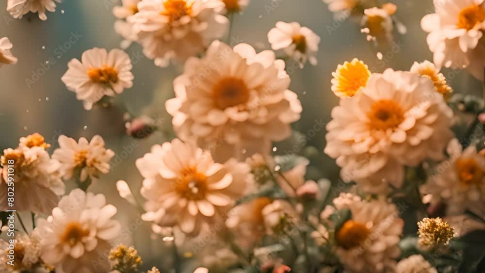 Poster cluster of flowers arranged in grass generative ai