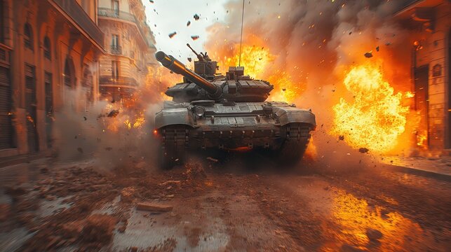 Explosive Urban Warfare: Tank on City Street