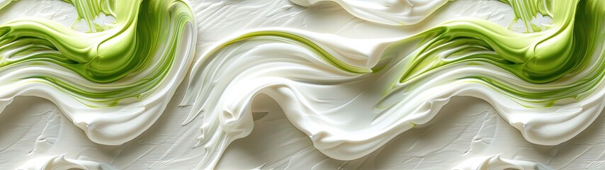 Obraz premium Dynamic abstract background with a mixture of lime-green and white oil paint strokes, can be utilized for printed materials such as brochures, flyers, and business cards.