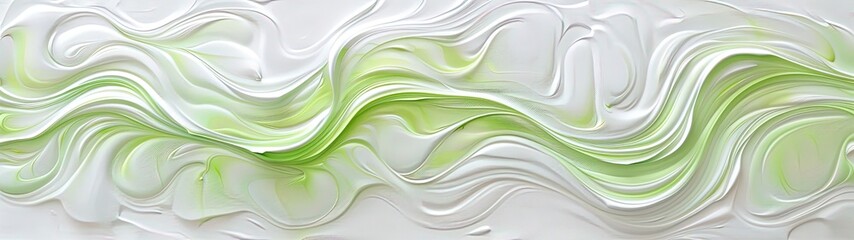 Dynamic abstract background with a mixture of lime-green and white oil paint strokes, can be utilized for printed materials such as brochures, flyers, and business cards.