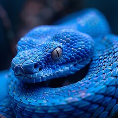 Obraz premium A mesmerizing image of the Blue Pit Viper, showing off its slender body and vivid blue scales 8K , high-resolution, ultra HD,up32K HD