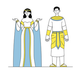 Egyptians in traditional clothes vector linear