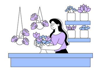 Florist in flower shop vector linear