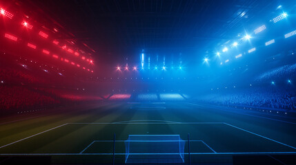 Luxury of Football stadium 3d rendering with red and blue light isolation background, Illustration	