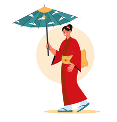 Geisha with umbrella vector