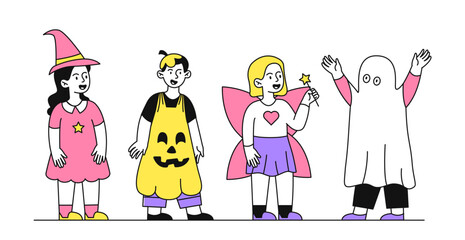 Halloween kids vector linear