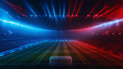 Luxury of Football stadium 3d rendering with red and blue light isolation background, Illustration	