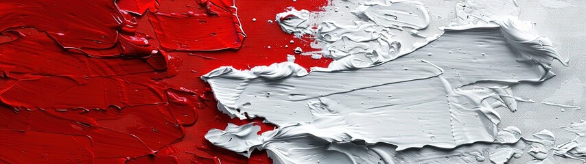Dynamic abstract background with a mixture of red and white oil paint strokes, can be utilized for printed materials such as brochures, flyers, and business cards.