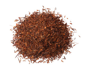 Fototapeta premium Heap of rooibos tea isolated on white, top view