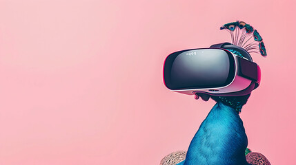 peacock with vision virtual reality sunglass solid background
