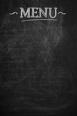 Black chalkboard with word Menu as background. Mockup for design