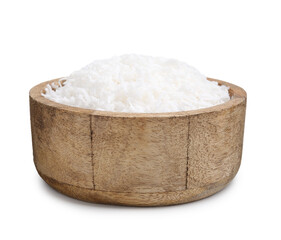Coconut flakes in bowl isolated on white