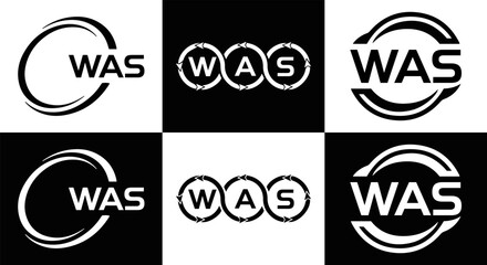 WAS set ,WAS logo. W A S design. White WAS letter. WAS, W A S letter logo design. Initial letter WAS letter logo set, linked circle uppercase monogram logo. W A S letter logo vector design.	