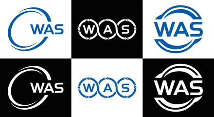 WAS set ,WAS logo. W A S design. White WAS letter. WAS, W A S letter logo design. Initial letter WAS letter logo set, linked circle uppercase monogram logo. W A S letter logo vector design.	