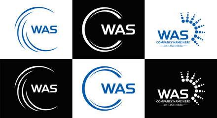 WAS set ,WAS logo. W A S design. White WAS letter. WAS, W A S letter logo design. Initial letter WAS letter logo set, linked circle uppercase monogram logo. W A S letter logo vector design.	