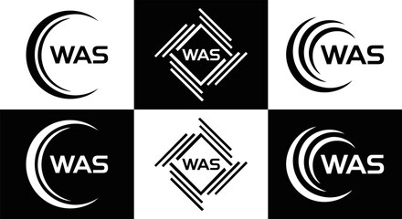 Obraz premium WAS set ,WAS logo. W A S design. White WAS letter. WAS, W A S letter logo design. Initial letter WAS letter logo set, linked circle uppercase monogram logo. W A S letter logo vector design. 