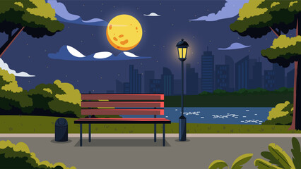 City park at night scene vector concept
