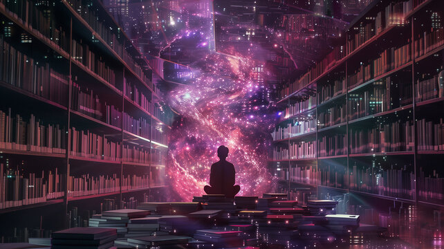 Cosmic Enlightenment In Futuristic Library