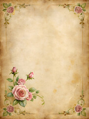Pink roses on a vintage paper with artful tints and shades