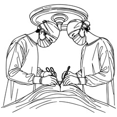 Surgeon Doing Surgery Line Art.