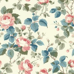 Vintage French Wallpaper with Small Repeating Roses Pattern

