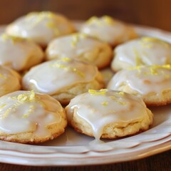 Glazed Lemon Drop Cookies topped with a shiny, slightly dripping lemon glaze