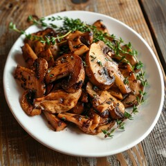 grilled or sautéed Chicken of the Woods mushrooms, garnished with fresh thyme