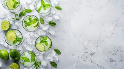 A refreshing beverage made of water, limes, and mint leaves in a glass on the table, perfect for a hot day AIG50