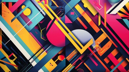 Vibrant Abstract Composition With Geometric Shapes and Lines