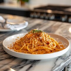 Million Dollar Chicken Spaghetti is richly coated with creamy sauces, visibly topped with golden, bubbly melted cheese mixed with bread crumbs