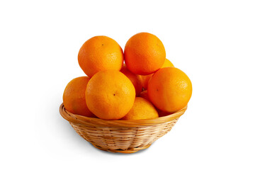 fresh ripe orange fruit isolated in basket,cutout in transparent background,png format  