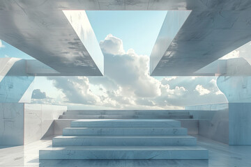 Fototapeta premium Concrete steps and buildings on the square,Empty architectural background.