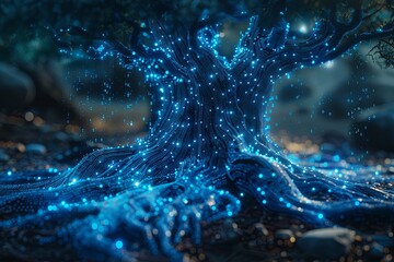 Obraz premium Tree of Knowledge, Interconnectedness, Complexity, Synaptic Activity.. Metaphorical representation of data-driven decisions.