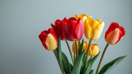 Vibrant Red and Yellow Tulip Bouquet in Spring Nature