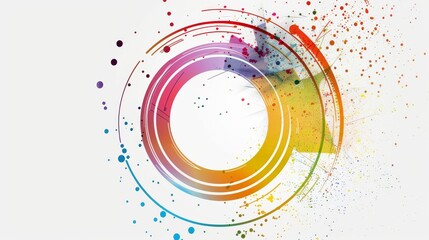Fototapeta premium Colorful circle elements in vibrant rainbow colors on a plain white background. 