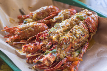 cooked lobsters in various menus